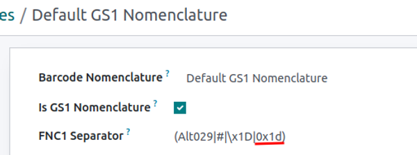 Odoo FNC1 separator - Add the “0x1d” device nomenclature