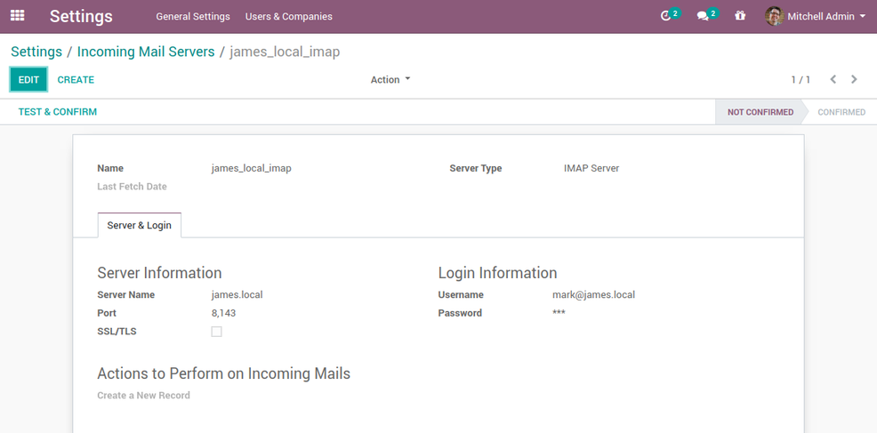 Setting the incoming Odoo email