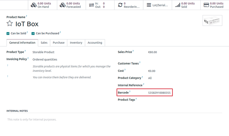 IoT product creation in Odoo - barcode