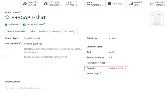 T-shirt  product creation in Odoo with Barcode